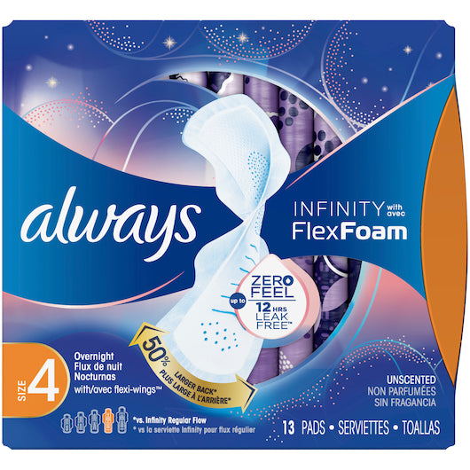 ALWAYS INFINITY FLEXFOAM SIZE 4 OVERNIGHT 13CT P&G