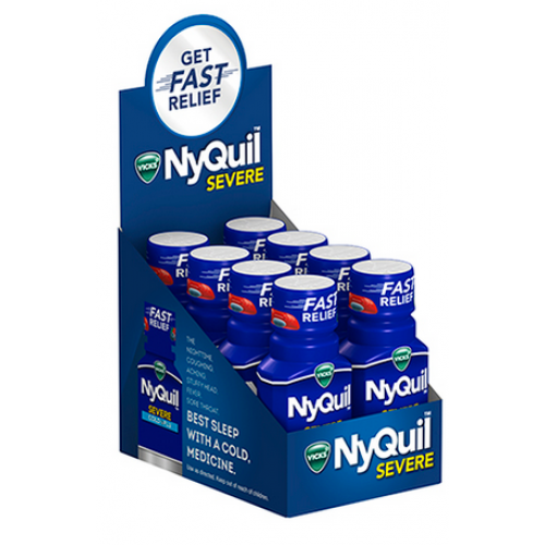 VICKS NYQUIL SEVERE COLD&FLU SINGLE SERVE DOSE 8×1 OZ. DISPLAY P&G