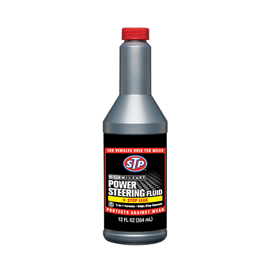 STP? HIGH MILEAGE POWER STEERING FLUID + STOP LEAK 6×12 OZ. CASE