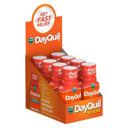 VICKS DAYQUIL SEVERE COLD&FLU SINGLE SERVE DOSE 8×1 OZ. DISPLAY P&G